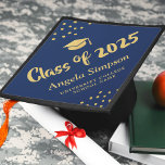 Class of 2025 Academic Achievement Celebration Graduation Cap Topper<br><div class="desc">Showcase your success with this striking graduation cap topper. The bold blue color and golden accents create a visually appealing design. Easily personalize every detail using Zazzle’s editing options to create something uniquely yours.</div>