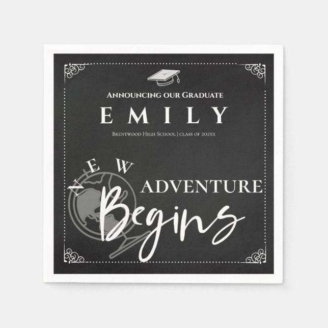 Class of 2025 Adventure Begins Graduation Party Napkins (Front)