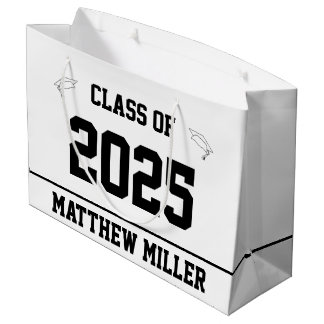 Class of 2025 and Name on White Template Large Gift Bag