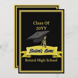 Class of 2025 Black and Gold Graduation Party Invitation