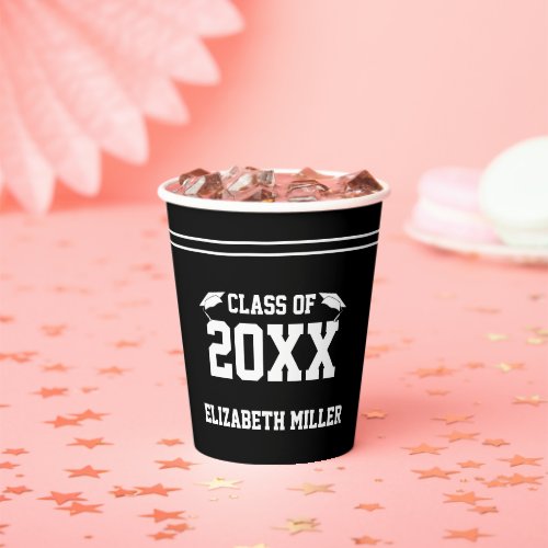 Class of 2025 Black and White Grad Name Graduation Paper Cups