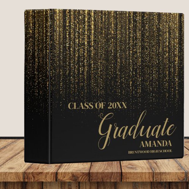 Class Of 2025 Black Gold Glitter Graduation  3 Ring Binder (Creator Uploaded)