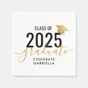 Class of 2025 Black Gold Graduation Napkins