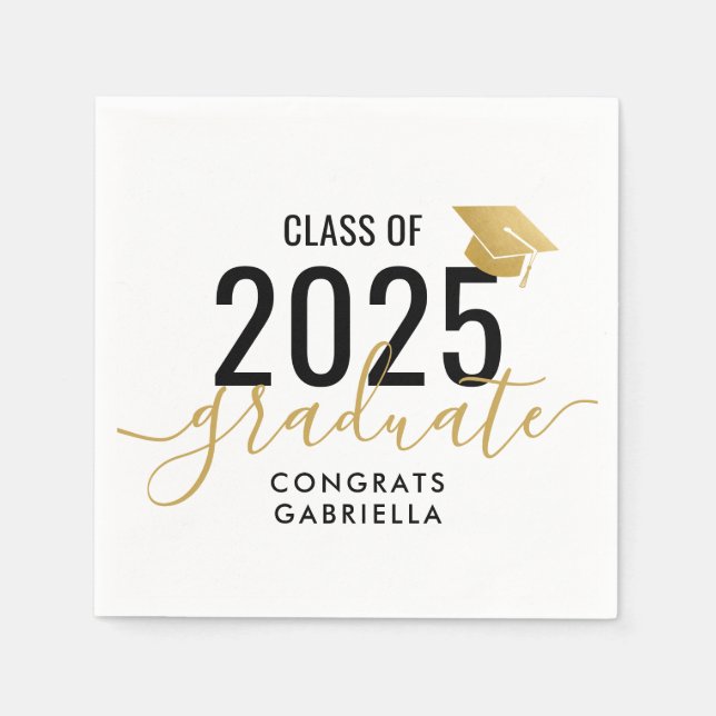 Class of 2025 Black Gold Graduation  Napkins (Front)