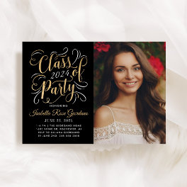Class of 2025 Black Gold Graduation Party Photo Invitation