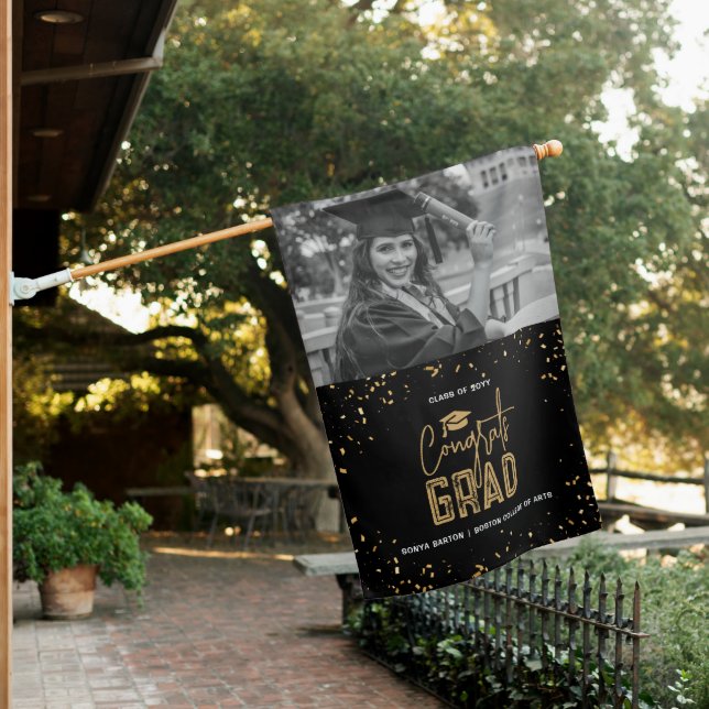 Class of 2025 Black Gold Photo Outdoor House Flag (In SItu)