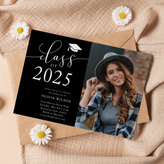 Class of 2025 Black Graduation Party Photo  Invitation (Creator Uploaded)