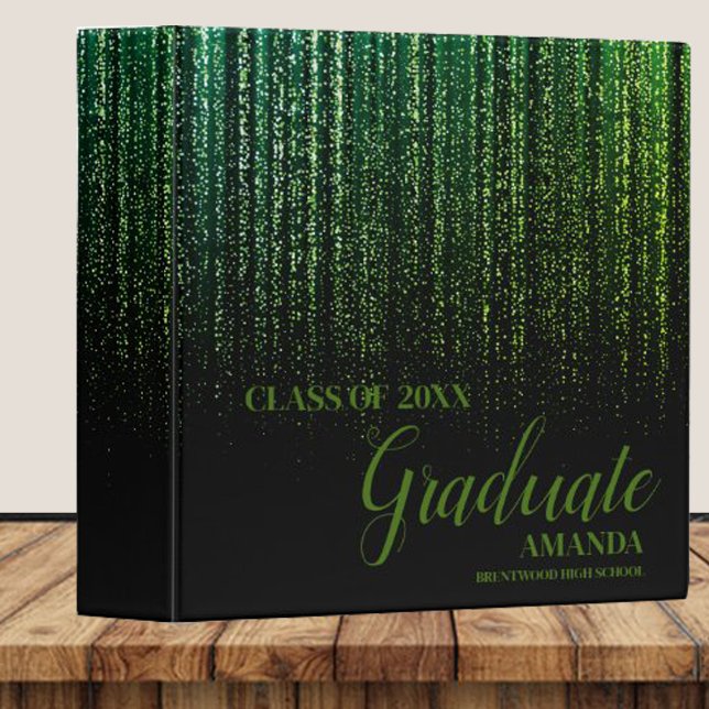 Class Of 2025 Black Green Glitter Graduation  3 Ring Binder (Creator Uploaded)