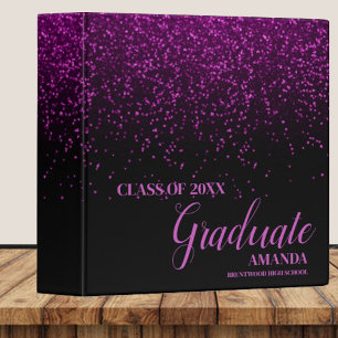 Class Of 2025 Black Purple Glitter Graduation 3 Ring Binder