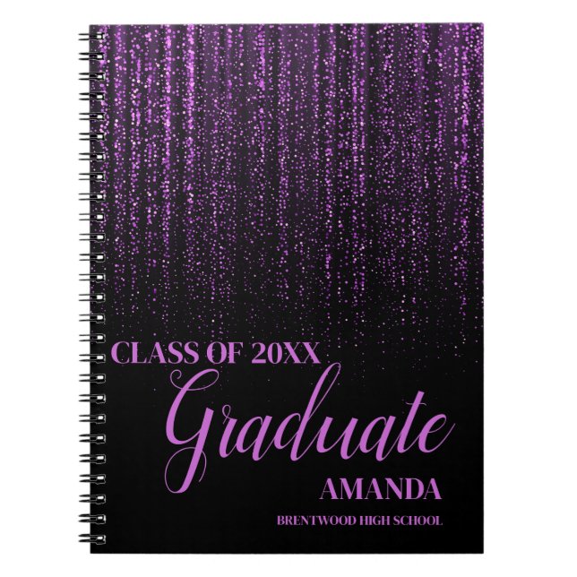 Class Of 2025 Black Purple Glitter Graduation Gift Notebook (Front)