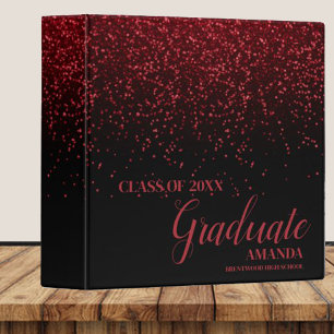 Class Of 2025 Black Red Glitter Graduation 3 Ring Binder