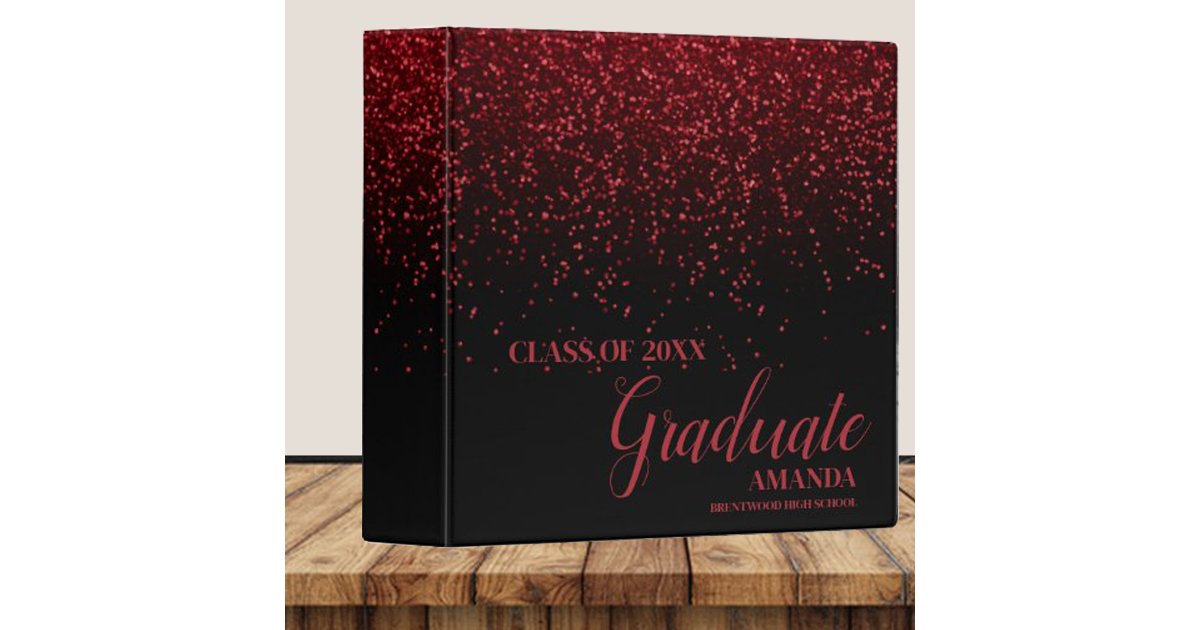 Binder Graduating Class Class Of 2025 Black Red Glitter Graduation 3 Ring Binder | Zazzle