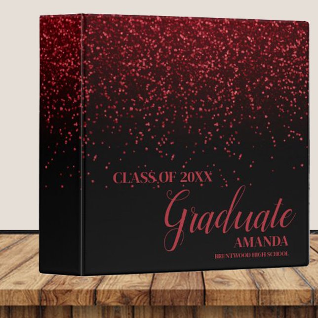 Class Of 2025 Black Red Glitter Graduation 3 Ring Binder (Creator Uploaded)