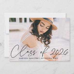 Class of 2025 Black Script Photo Graduation Party Invitation