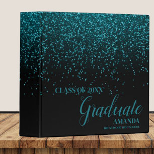 Class Of 2025 Black Teal Glitter Graduation 3 Ring Binder