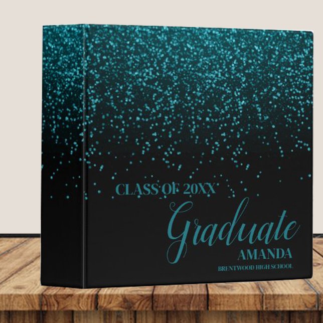 Class Of 2025 Black Teal Glitter Graduation 3 Ring Binder (Creator Uploaded)