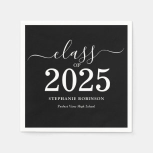 Class of 2025 Black White Graduation Party Napkins