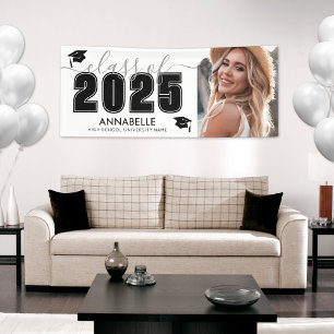 Class Of 2025 Black White Photo Graduation Party Banner
