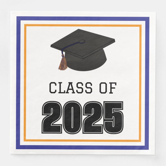 Class of 2025 Blue and Orange Paper Dinner Napkins (Front)