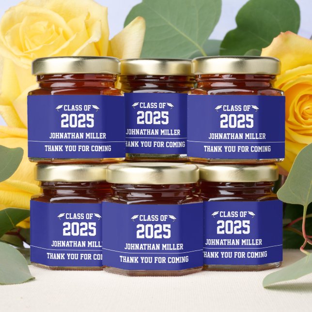 Class of 2025 Blue and White Graduation Favor Honey Jar Favors (Insitu)