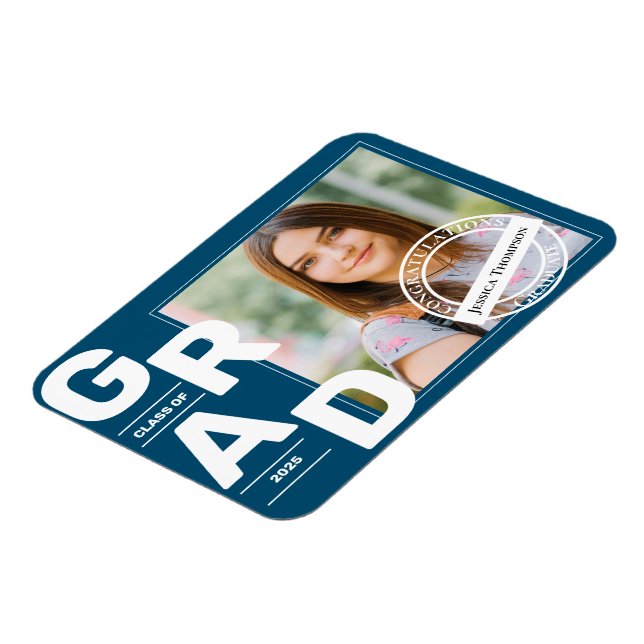 Class of 2025 Blue Bold Font Photo Graduation Magnet (Left Side)