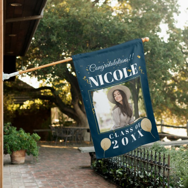 Class of 2025 Blue Gold Grad Photo Announcement House Flag (In SItu)