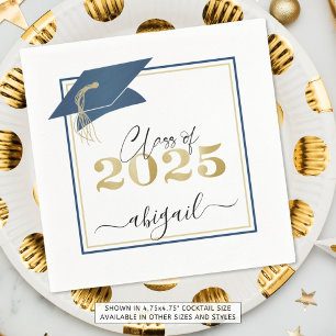 Class of 2025 Blue Gold Script Graduation Napkins
