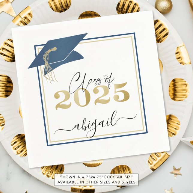 Class of 2025 Blue Gold Script Graduation Napkins (Creator Uploaded)