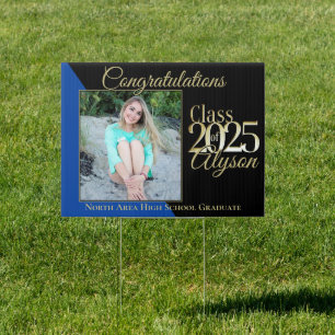 Class of 2025 Blue Graduate Photo Yard Sign