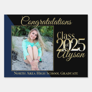 Class of 2025 Blue Graduate Photo Yard Sign