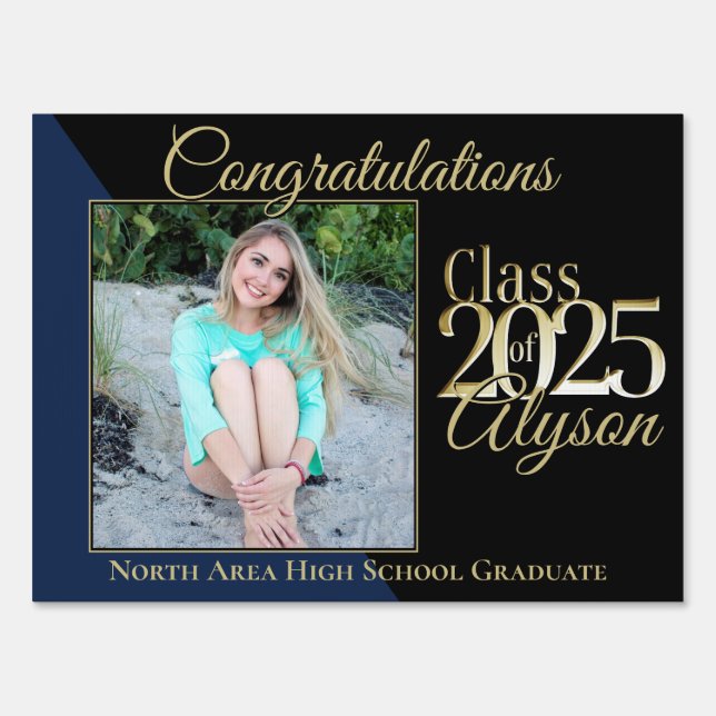 Class of 2025 Blue Graduate Photo Yard Sign (Front)