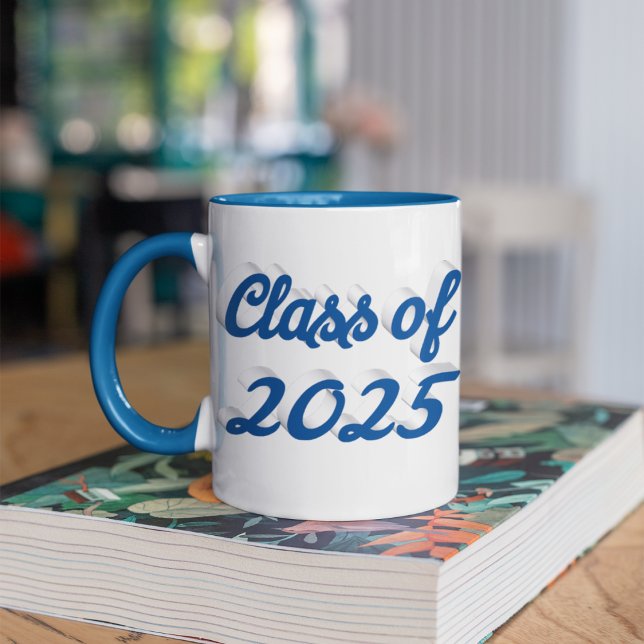 Class of 2025 blue script graduation giant coffee mug (Creator Uploaded)