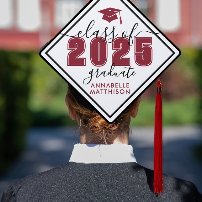 Class Of 2025 Bold Red Elegant Graduation Cap Topper (Class Of 2025 Bold Red Elegant Graduation Cap Topper)