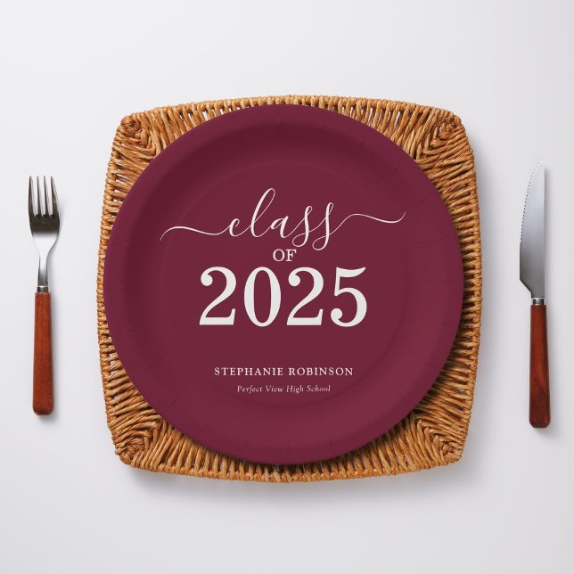 Class of 2025 Burgundy Graduation Party Paper Plates (Creator Uploaded)