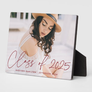Class of 2025 Burgundy Script Graduation Photo Plaque