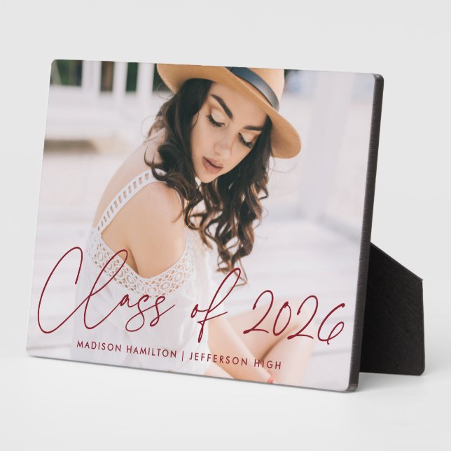 Class of 2025 Burgundy Script Graduation Photo Plaque (Side)