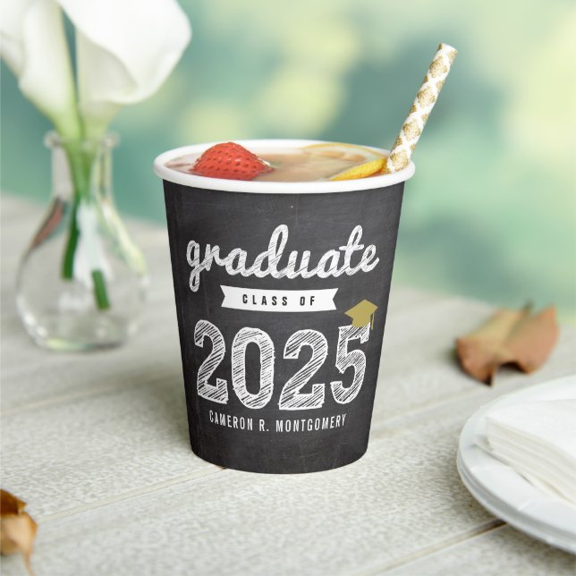 Class of 2025 Chalkboard Sketch Graduation Party Paper Cups (Insitu)
