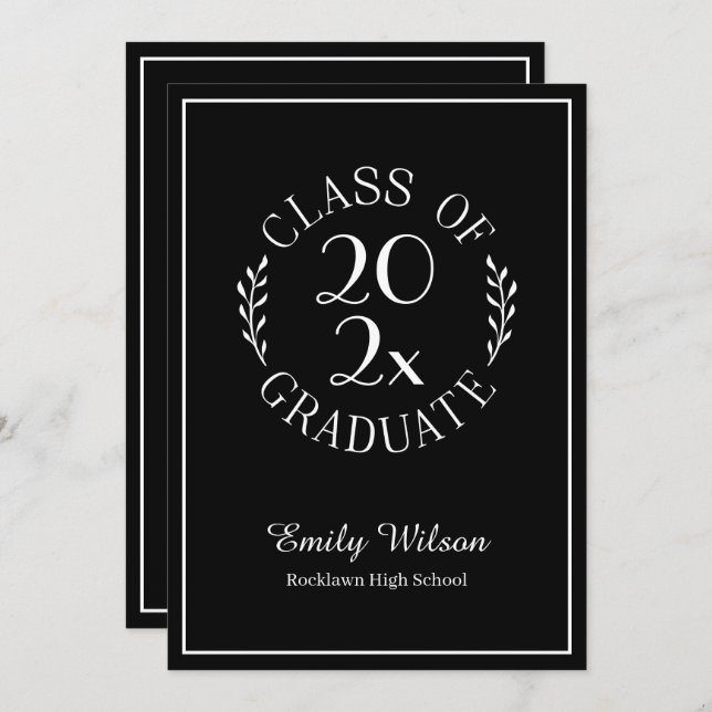 Class Of 2025 Chic Black Graduation Party Invitation (Front/Back)
