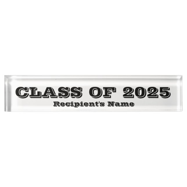 Class of 2025 Clear Black Paperweight by Janz Desk Name Plate (Front)