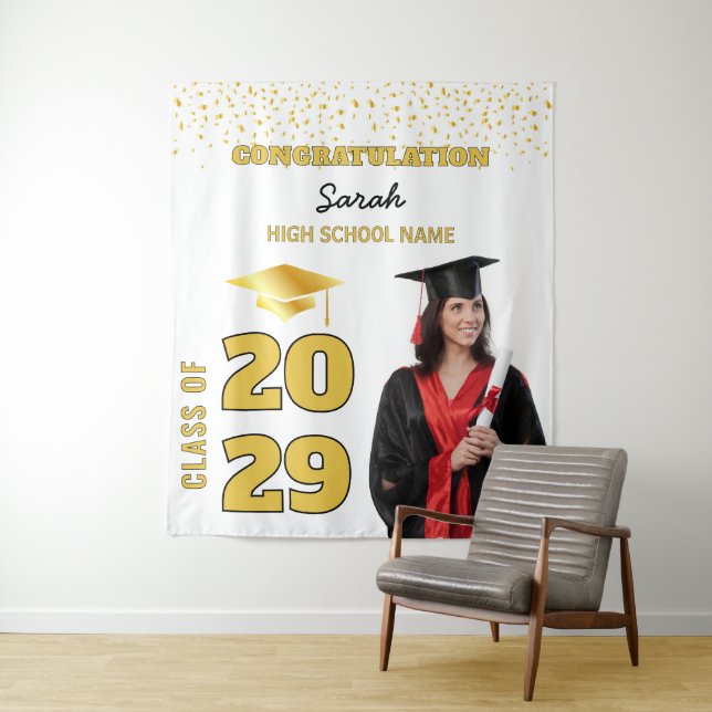 Class of 2025 Custom Photo Graduation Party Tapestry (In Situ)