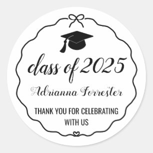 Class Of 2025 Cute Bow Graduate Hat Thank You Classic Round Sticker