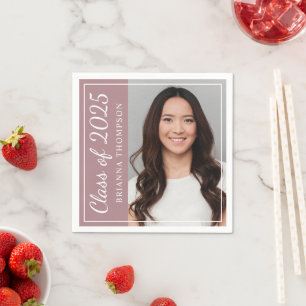 Class of 2025 Dusty Rose Graduation Party Photo Paper Napkins