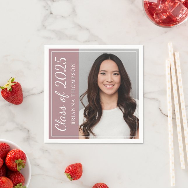Class of 2025 Dusty Rose Graduation Party Photo Paper Napkins (Insitu)