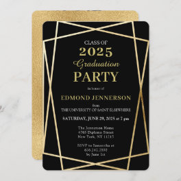 Class of 2025 Elegant Black Gold Geometric Invitation