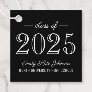 Class of 2025 Elegant Black White Graduation Party Favor Tags