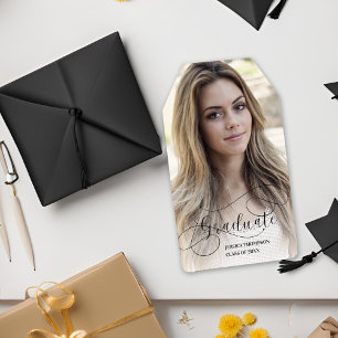 Class of 2025 Elegant Script Grad Photo Graduation Gift Tags