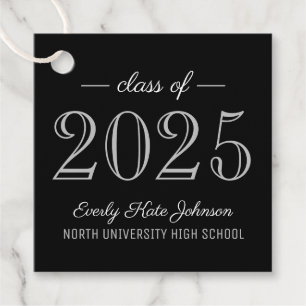 Class of 2025 Elegant Silver Graduation Party Favor Tags