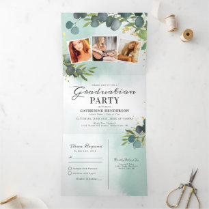 Class of 2025 Eucalyptus Graduation Party Tri-Fold Invitation