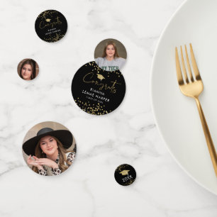 Class Of 2025 Fun Gold Glitter Photo Graduation Confetti