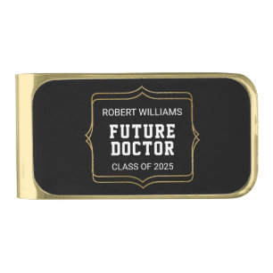CLASS OF 2025 Future Doctor Black Gold Graduation Gold Finish Money Clip
